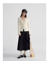 Soft ruffle striped asymmetrical flare skirt