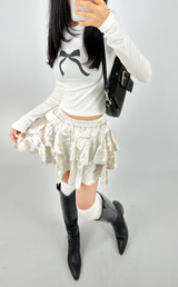 (SUPER CUTE/BUILT-IN SHORTS/ELASTIC WAIST♥) 2 COLORS ベルベットカンカンフレアストレッチミニスカート