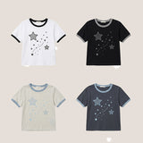 Kitch Look 💖 Night Star Patch Ringer Short Sleeve T-shirt  (4 colors)