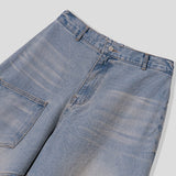 Post pocket cutting wide denim pants