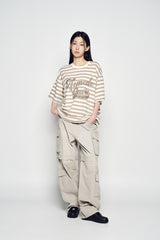 25SS ストライプロゴプリントショートスリーブTシャツ ベージュ