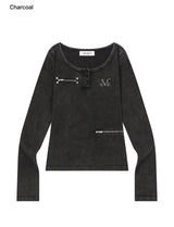 ゼティックピグメントサイドスリットジップロングスリーブT