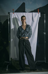 CHECK SHIRRING BLOUSE