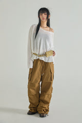 Shirring Line Cotton Cargo Pants