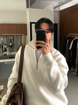 Nade Washable Overfit High Neck Turtle Semi-Zip-Up Knit