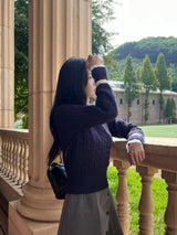 Joy color combination polo shibori long sleeve twist knit (5 colors)