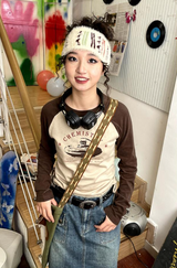 ラウンドネックTシャツウィズラグランスリーブ