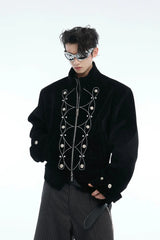 Metal Button Sparkle Stand Collar Jacket
