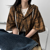 TWICE boxy fit hoodie checkered shirt