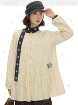 BETWEENAND オータム フローラル ランタンスリーブ ロングシャツワンピース