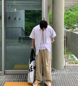 ラペルリネンラウンドシンバンディングワイドパンツ