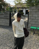 Wool Star Henry-neck Fingerhole Hoodie Knit