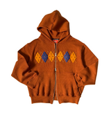 Bouclé Argyle Knit Zip-up Hoodie_Burnt Orange