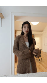 Earl grey alpaca cardigan (muffler set)