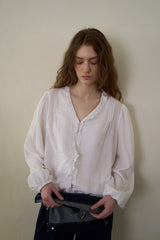 Ruffle shirring blouse_ivory