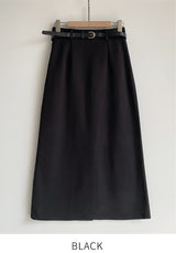 Cre wool pin tuck H-line slit long skirt (belt set)