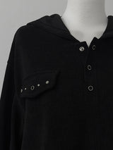 オーバーフィットリベヘンリーフードTシャツ (3color)