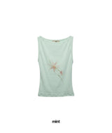 Flower Print Boat Neck Crop Tank Top