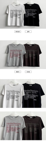 Art spandex lettering short-sleeved T-shirt