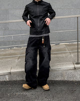Kale Panel High-Neck Leather Jacket