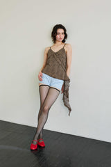 LEOPARD FRILL SLEEVELESS TOP / BROWN