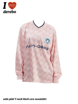 satin pink V-neck block core sweatshirt