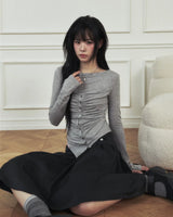 Jelly Button Asymmetric Ruched Top
