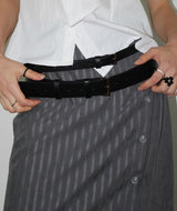 STRIPE BUTTON WRAP SKIRT