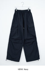 [unisex] Bene Nylon Cargo Parachute Banding Wide Pants