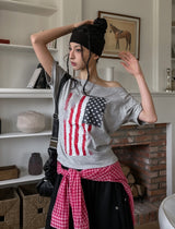 アメリカンヴィンテージプリントオフショルダーショートスリーブ