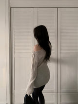 MEU One Off-Shoulder Ribbon Ribbed Knit Dress