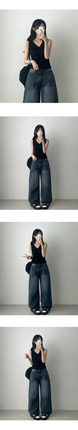 Loafing Natural Washing Daily Denim Wide Pants
