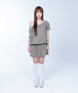 One shoulder shirring top - KHAKI