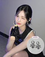 [Hearts2Hearts Yuha Piercing] Coquette Laced Ribbon and Heart Huggies Piercing