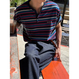 [S/S] Multi stripe henry neck half knit(3color)