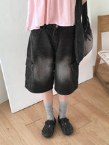 【4color】ティシャンカーゴバミューダハーフデニムショートパンツ
