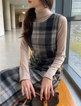 Mediz Wool Check A-line Vest Long One Piece