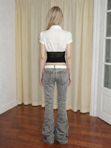 Emoha White Short-Sleeve Shirt with Lace Paneling and Tie Detail