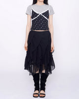Slide diagonal frill midi skirt