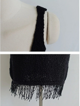FRINGE-HEM KNIT V-NECK DRESS IN BLACK