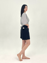  3RD REORDER HIP POCKET EMBROIDERY BLACK DENIM SHORTS LONG VERSION code 25106