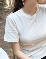 Linda Round-Neck Shirred Slit Short Sleeve T-Shirt