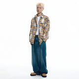 Lettering Wide Denim Pants - DEEP BLUE