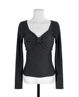 apple deep shirring ribbon glam top