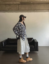 プットダイアゴナルビッグポケットチェックフーディーシャツ