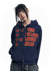 Star Lettering Patch Hoodie Zip-Up - Navy