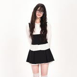 RIBBON FRILLY WAIST VEST - BLACK