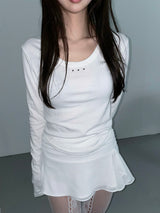 stud u neck t-shirts(2 color)