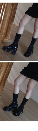 レトロフラットフォームパンプスヒール (FLOWER, BLACK 2COLORS!)