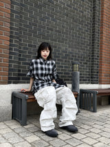 Unisex デイリーレトロチェッカード半袖シャツ